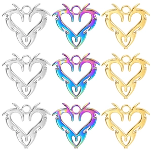 Tribal Hollow Heart Pendant Necklace Stainless Steel Flame Pattern Gothic Retro Jewelry Rainbow Gold Silver Accessories