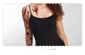 Realistic horror wound tattoo stickers with bloody handprints and stitches for Halloween