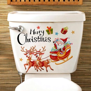 Christmas toilet lid decal featuring Santa on a sleigh with Merry Christmas text
