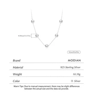 925 sterling silver necklace with five 8mm pearls and a 52cm chain on a white background