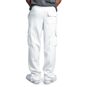 White cargo joggers for men with multiple pockets and drawstring cuffs, back view