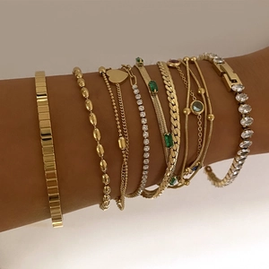 Bracelets En Acier Inoxydable Plaqué Or Femmes Imperméable Empilable Zircone Pendentif Coeur Chaîne Serpent Tennis Bijoux