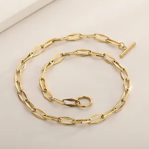 Collana A Catena A Maglie Rettangolari Geometriche Minimaliste Con Chiusura OT In Acciaio Inossidabile Gioielli Streetwear Da Donna