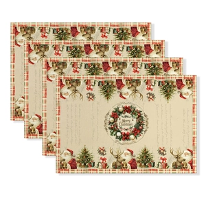 Set of 4 vintage Christmas placemats with Merry Christmas lettering and snowman design