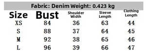 Tableau des tailles détaillé pour ensemble chemise denim courte et pantalon large