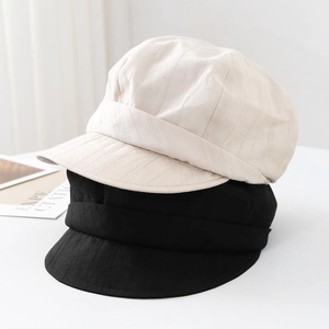 Japanese style minimalist soft brim sun hat with pleated texture in beige and black