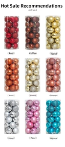 Macro detail of 24pcs assorted Christmas ornaments in various finishes and colors