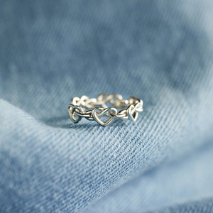 925 Sterling Silver Heart Link Ring For Women Adjustable Open Size Minimalist Crisscross Design Korean Fashion Jewelry