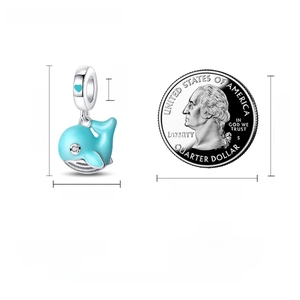 Size chart for glow-in-the-dark silver ocean charms with dimensions and weight data