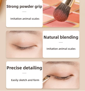 Detail of soft makeup brush bristles with imitation animal scales for eye shadow blending