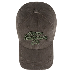 Vintage dark gray washed cotton baseball cap with green Boston embroidery in classic style