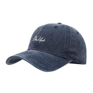 Casquette de baseball en coton bleu marine avec broderie blanche New York, design 6 panneaux