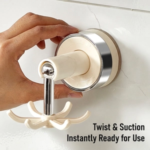 Wall-mounted six-claw rotating hook with suction cup for kitchen and bathroom storage
