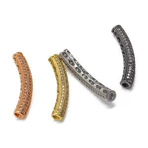 Perline a tubo ricurvo in rame e zircone in oro, oro rosa, argento e nero per gioielli DIY