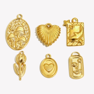 Set mit 18K vergoldeten Edelstahl-Anhängern, Tulpen- und Stern-Mond-Motive für DIY