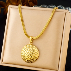 Round Spiral Disc Pendant Necklace Gold Plated Stainless Steel Textured Snake Chain Fashion Punk Jewelry For Women