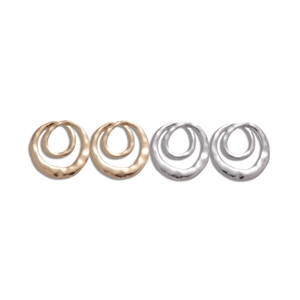 Minimalist double-layered circular cutout stud earrings in gold and silver metal finishes