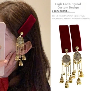 Detailed macro view of vintage bowknot hairband with sparkling rhinestones and red velvet