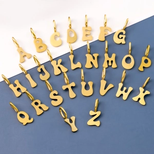 Alphabet Letter Pendants Bubble Font Organic Shape Stainless Steel Minimalist High Polish For Necklace Jewelry Making Women