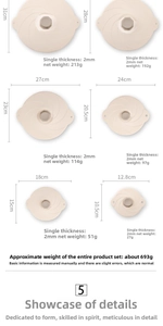 Detailed size chart for six-piece silicone suction lid set with weight specifications