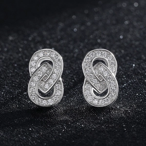 S925 sterling silver infinity knot earrings with pavé cubic zirconia inlay