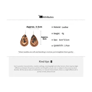 Detailed dimension guide for leopard print leather teardrop earrings sized 8cm by 3.5cm