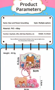 Detailed view of the cute bear mini game keychain with PVC and zinc alloy material