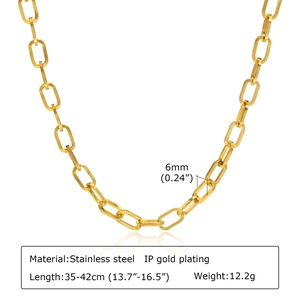 Detail view of 6mm wide gold plated stainless steel curb chain with size specifications