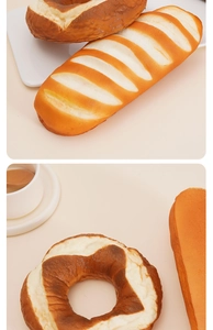 Macro detail of artificial pretzel and baguette bread models for home decor display