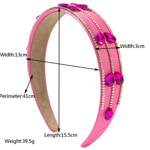 Pink Baroque style headband with rhinestones and drop-shaped crystals on satin