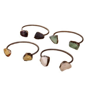 Vintage copper open bracelets with natural raw amethyst green fluorite and crystal stones