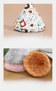 Macro detail of triangle heat-resistant pot lid cover with thickened edge and cute bear print