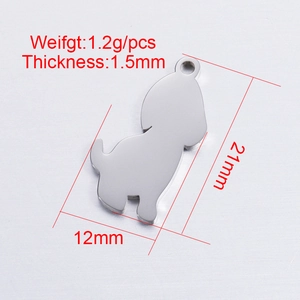 Polished silver puppy stainless steel pendant charm showing dimensions 21mm by 12mm