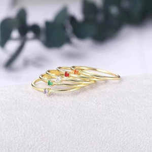 Minimalist S925 silver 18K gold plated birthstone rings set with colorful zircon stones