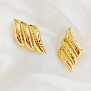 Minimalist geometric wing earrings in polished 18K gold plated stainless steel