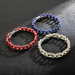 Industrial bike chain bracelets for men in red, blue, and white durable titanium steel