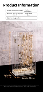 Macro detail of vertical jewelry organizer cabinet with dimension labels 15.5x11x32cm