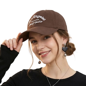 Brown cotton baseball cap with Los Angeles embroidery and curved brim for men and women