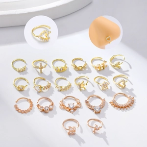 19-teiliges Nasenring-Set mit Herz- und Kreuz-Anhängern in Gold und Roségold-Optik