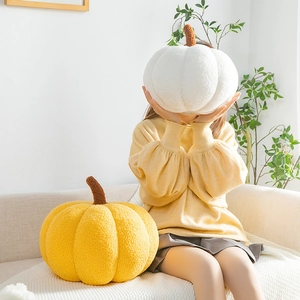 Nordic style soft plush pumpkin decorative throw pillow in white and yellow colors