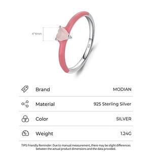 S925 sterling silver ring with pink enamel and 4x4mm heart-shaped zircon gemstone