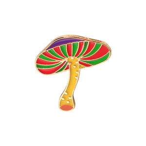Colorful enamel mushroom brooch with gold plating in a cute vibrant alloy design