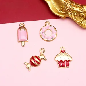 Enamel Alloy Charms For Jewelry Making Dessert Theme Candy Cupcake Donut Ice Cream Shapes DIY Crafting Accessories
