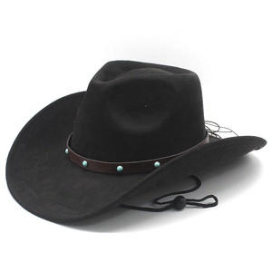 Classic black felt cowboy hat with leather rivet band shown at a 45-degree angle