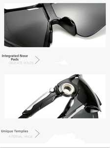 Detail of integrated nose pads and durable internal hinges on sports sunglasses