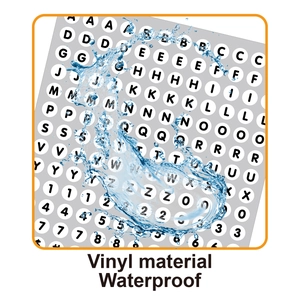 Macro view of waterproof white vinyl alphabet stickers with water splashing effect