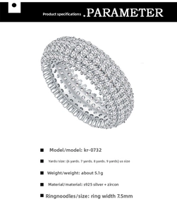 Detail showing 5-row micro-pave S925 silver ring with 7.5mm width and cubic zirconia stones