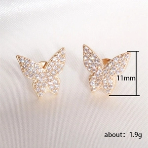 Elegant gold butterfly stud earrings with micro-paved cubic zirconia 11mm in height