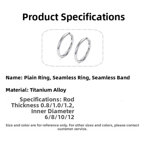 Detailed chart of titanium seamless rings showing various gauges and inner diameters