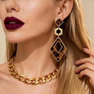 Leopard Print Geometric Drop Earrings Alloy Heart Fan Vintage Jewelry For Women With 925 Sterling Silver Earring Post